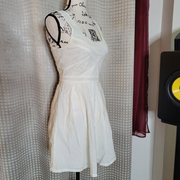 American Eagle Outfitters Ivory Color Skater Dress with Chiffon Eyelet - Picture 2 of 13